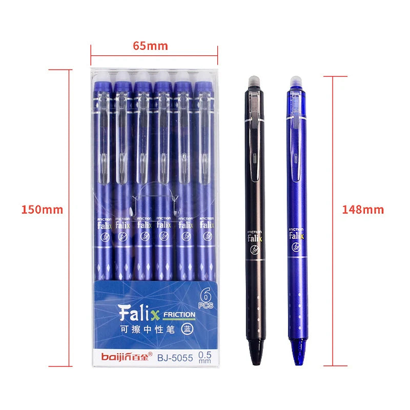 Press Erasable Gel Pens Set with Refills 0.5mm Black and Blue Gel Ink Built-in Eraser Office Supplies Exam Stationery Kit