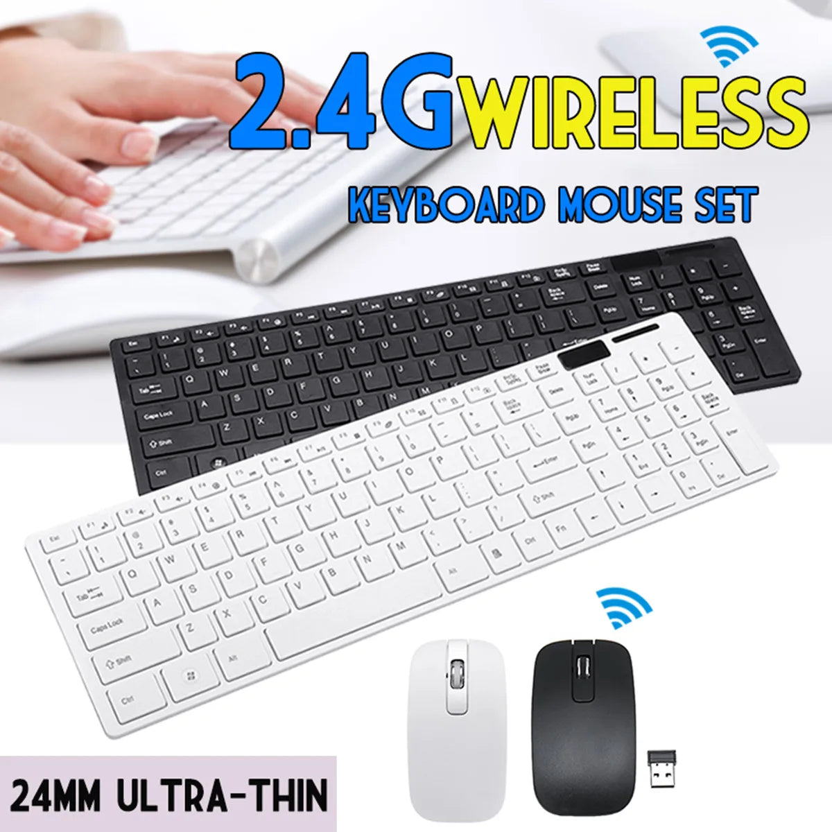 2.4G Wireless Keyboard and Mouse Combo Silent Keyboard Mouse Set Kit Ultra Slim Keyboard with Protective film For Laptop PC