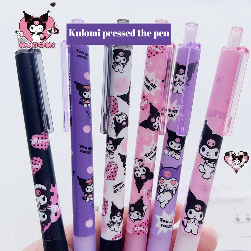 Sanrio Gel Pen12Pcs Kawaii Hello Kitty Strawberry Cinnamoroll Kuromi Melody Student Stationery Write Pens 0.5 Black Exam Pen